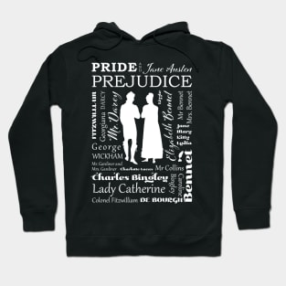 Pride and Prejudice Characters Typography Design - White Hoodie